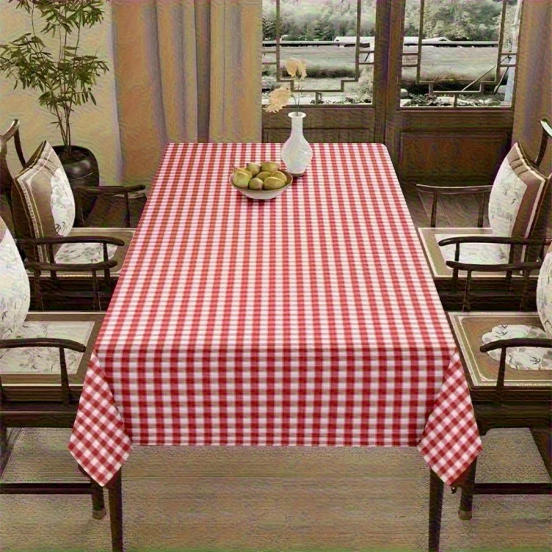 1pc Elegant Gingham Check Tablecloth Compatible for Weddings, Parties, Picnics - Vintage Style Rectangular Table Cover with Clas