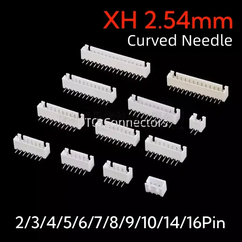 50PCS XH2.54 Connector 2.54mm Pin Header XH2.54-2P/3P/4P/5P/6P/7P/8P/9P/10P/11P12P/14P/16P Curved needle