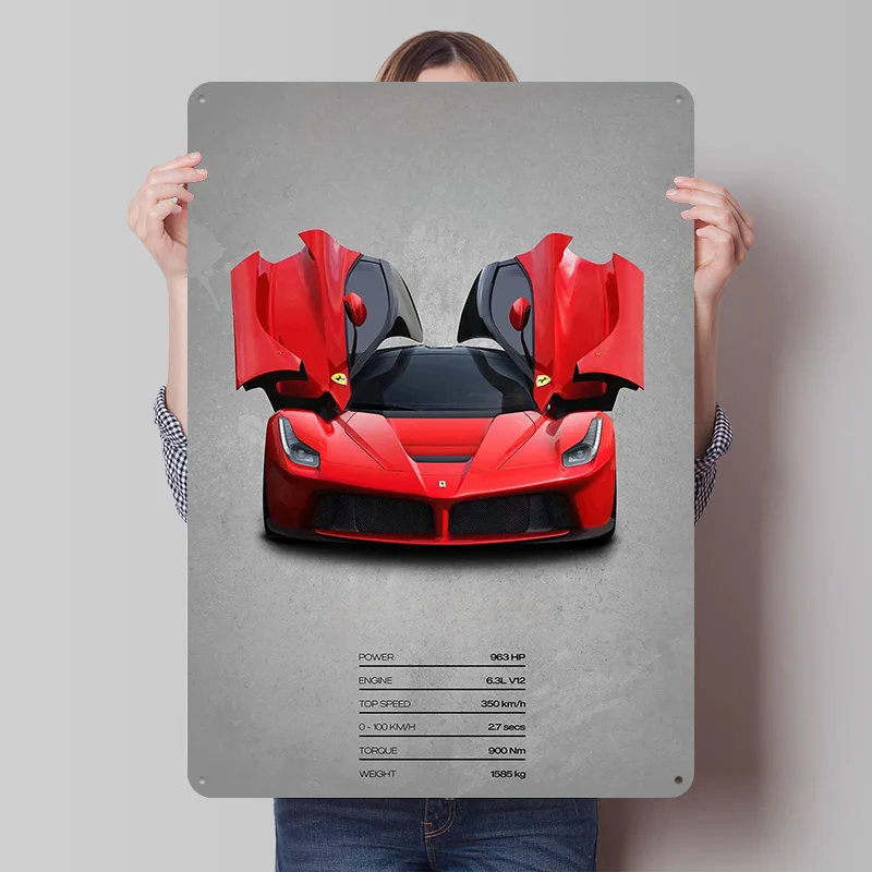 Sports Car LaSports Metal Poster Customized Wall Art Retro Vintage Tinplate Signs for Man Cave Gamer Decoration Room Home Decor