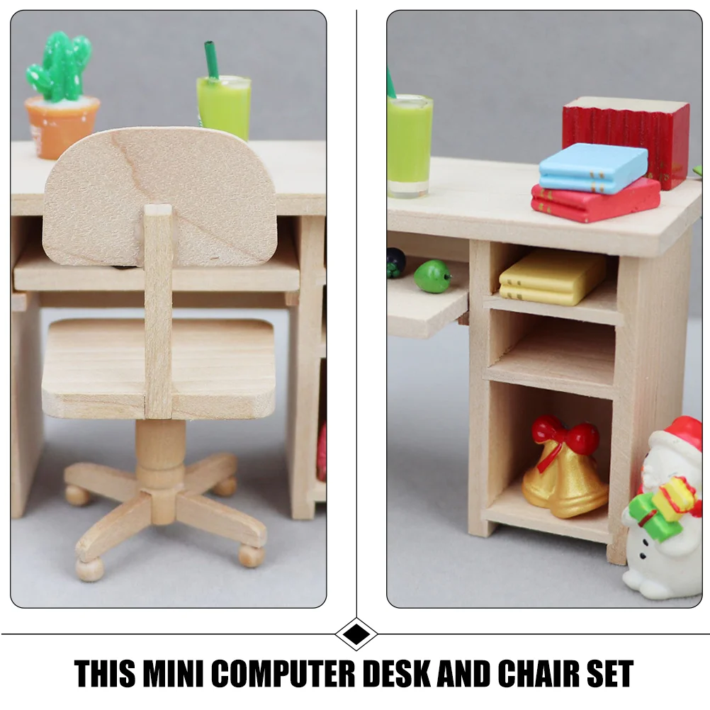 Furniture Chairs Dollhouse Computer Desk Miniature Classroom Model School Table Craft Toy Tables and Prop Decorative Wood Child