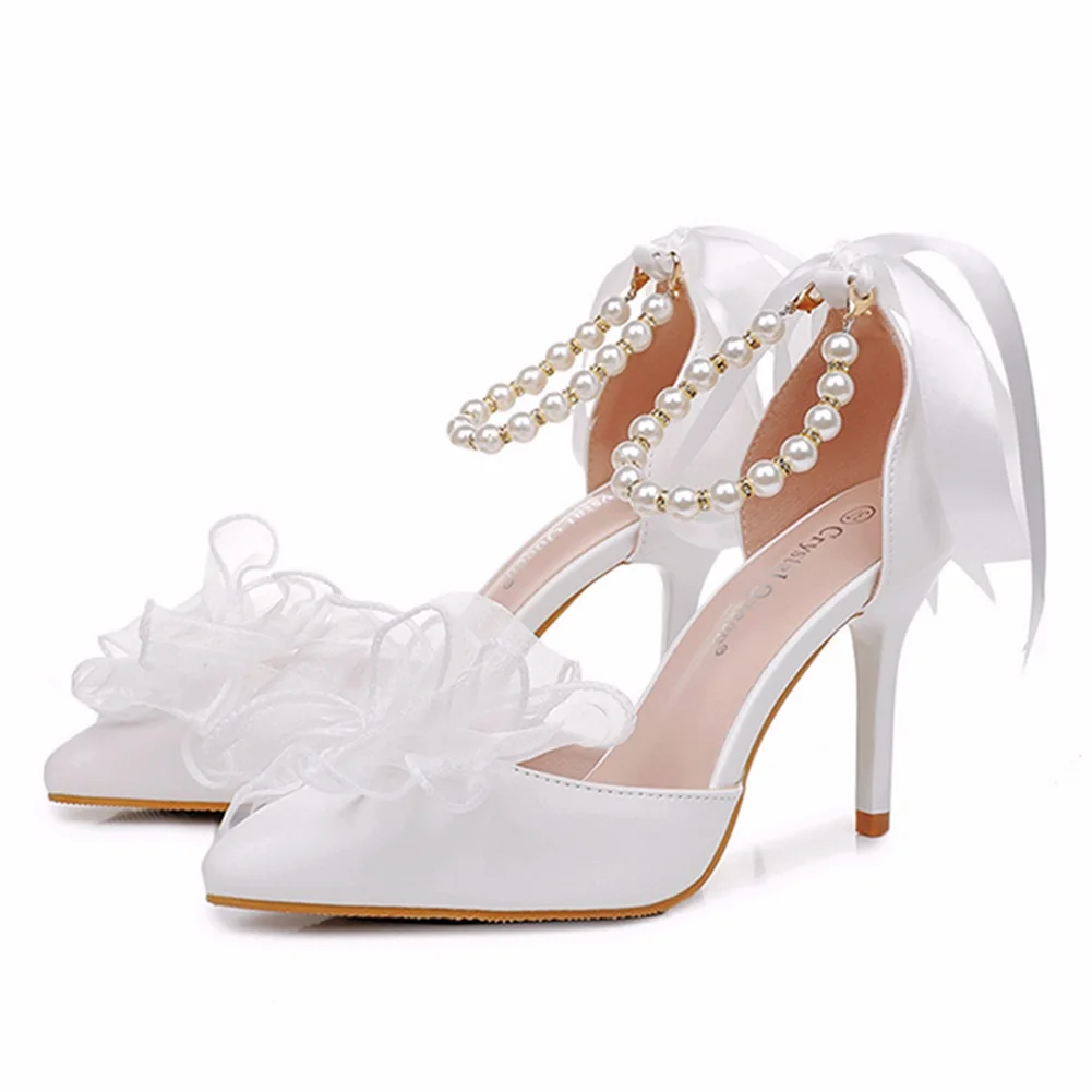 

Women's high heels elegant Bridesmaid shoes Lolita high heels Y2K accessories wedding shoes pearl bride shoes white Lolita shoes