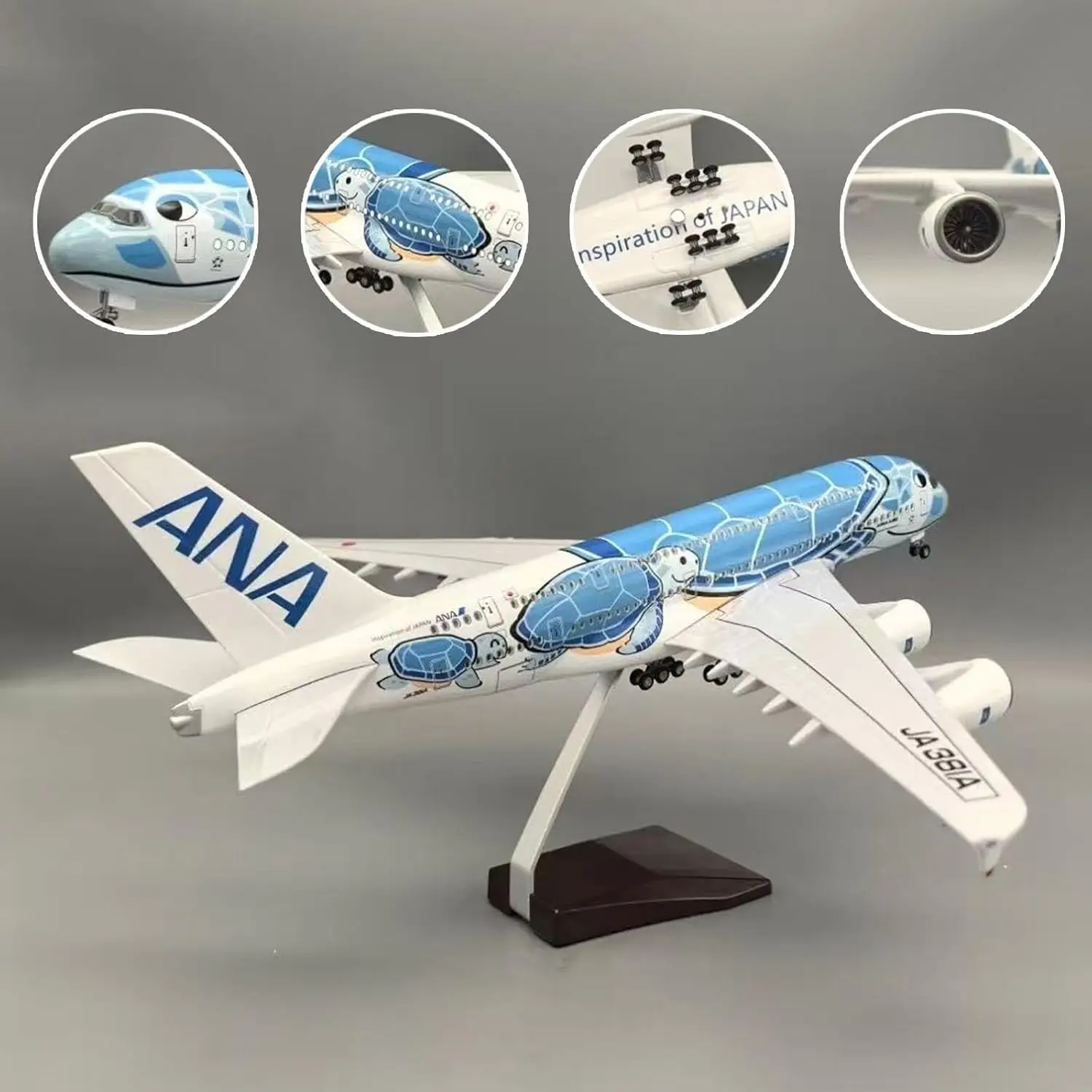 1/160 مقياس الطائرات A380 الهواء اليابان آنا الخطوط الجوية البحر السلاحف نموذج طائرة دييكاست الجدول الزينة تحصيل طائرة تذكارية Gif
