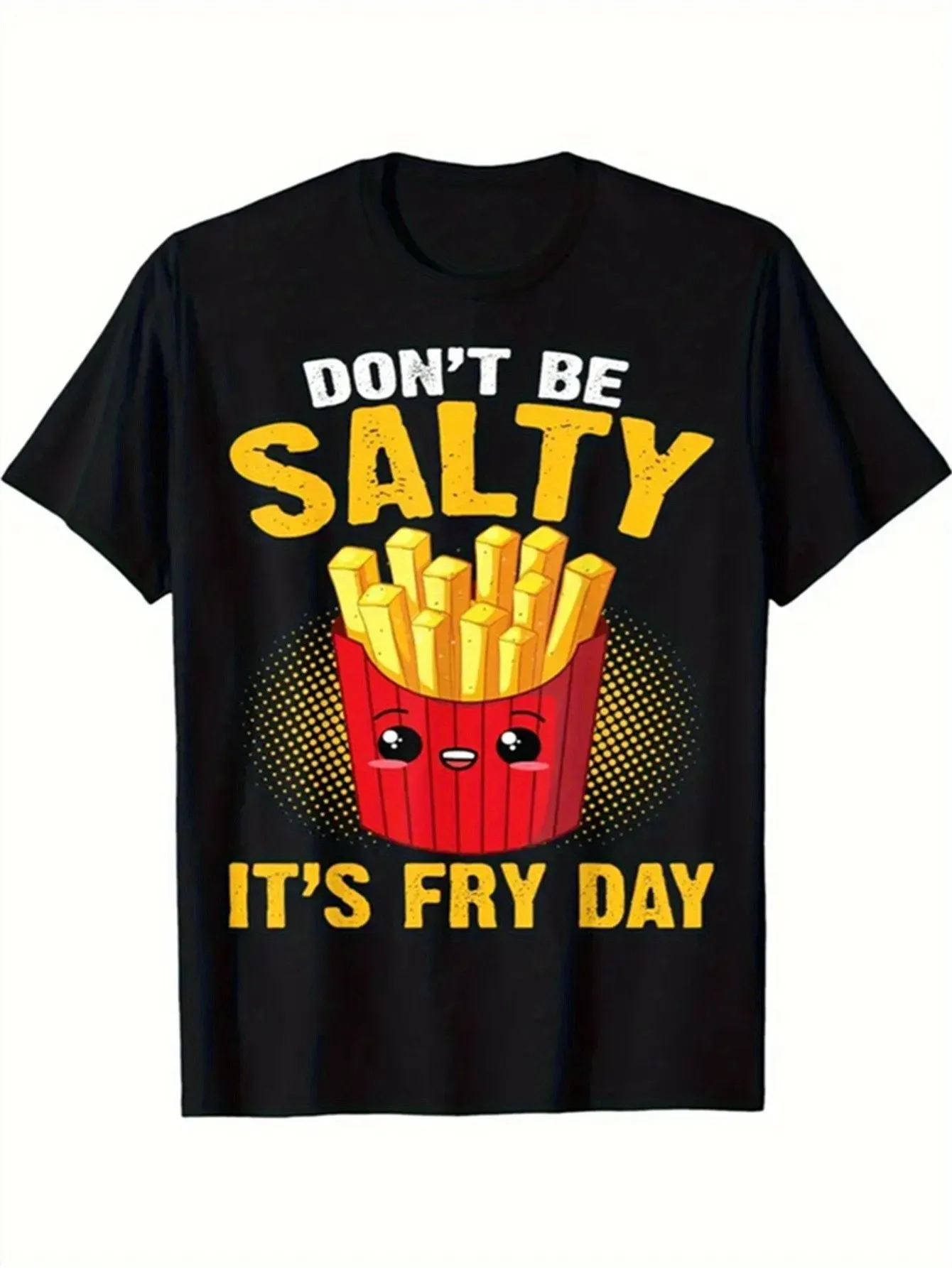 เสื้อยืดผ้าฝ้ายลายกราฟิก Youngsters' Don't Be Salty, It's French Fry Day สีดำ คอกลม สไตล์ลำลอง สำหรับเด็กชายและเด็กหญิง