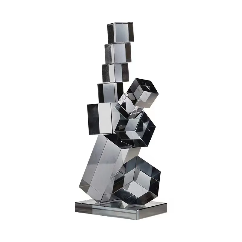 Modern Minimalist Crystal Geometric Sculpture Statue, Creative Living Room & Entryway Decor Ornament Home Desk Decoration