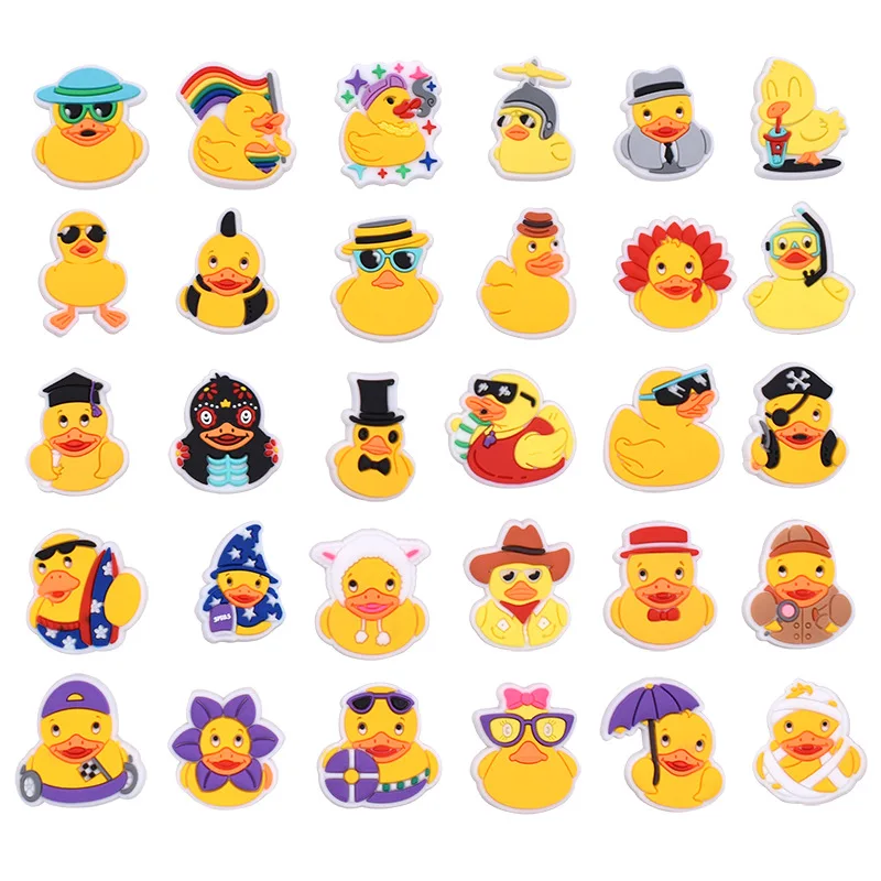 1/30Pcs Cute Yellow Rubber Duck PVC Shoe Charms Funny Cartoon Duck Decor For Slides Sandals Clog Shoes DIY Accessories Wholesale