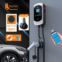 feyree EV Charger Type1 Cable j1772 Socket 32A 40A 50A Single Phase EVSE Wallbox Charging Station APP Control for Electric Car