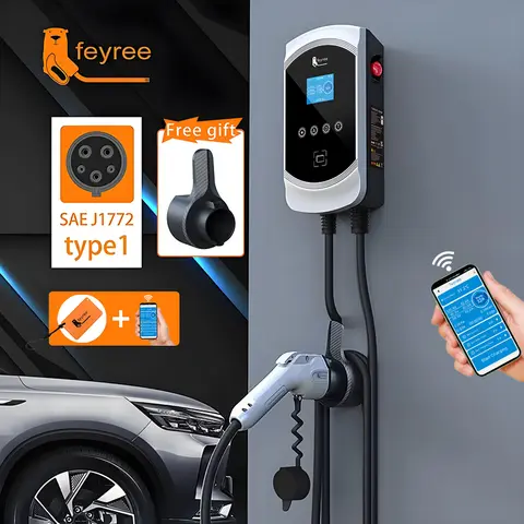 Feyree-EV 충전기 타입 1 케이블 j1772 소켓 32A 40A 50A, 단상, EVSE 월박스 충전 스테이션, 전기 자동차용 앱 제어