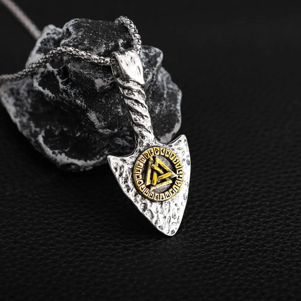 Retro Viking Rune Arrowhead Men Alloy Pendant Necklace Creative Rune Spear Metal Pendants Jewelry Fashion Couple Accessories