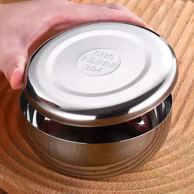 Stainless Steel Bowl Korean Big Cooked Rice Bowl With Cover Single Layer Steamed Rice Bowl Child Anti-Scalding/fall Tableware