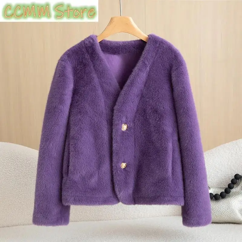 Fur-Fur Integration Jacket High-Quality Mink Coat Women Autumn Winter New Light Luxury Mao Mao Overcoat Ladies V-Neck Tops