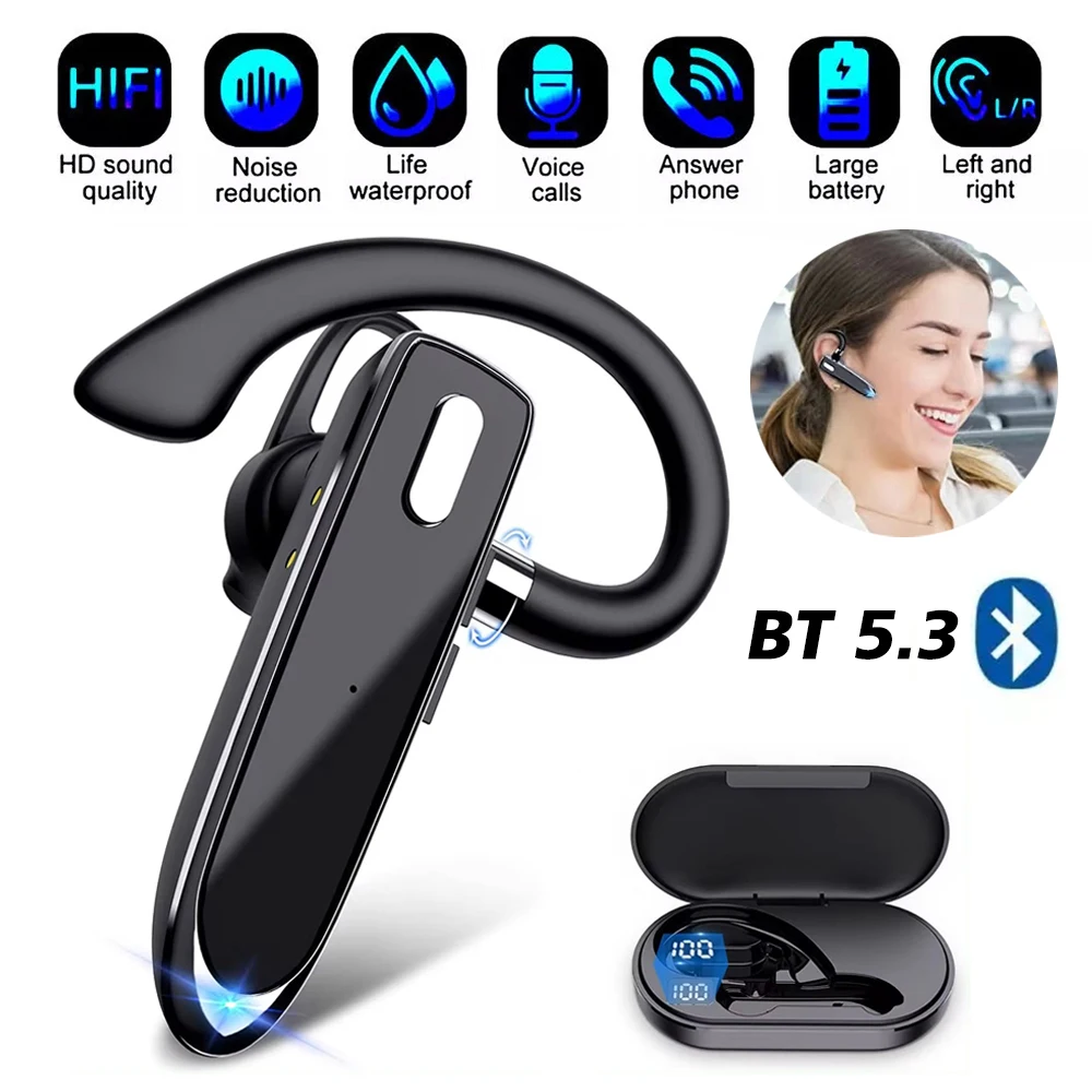 

Wireless Headset Bluetooth 5.3 Hands-free Headset with Noise-canceling Microphone 180 Rotatable Headset for Business Driving