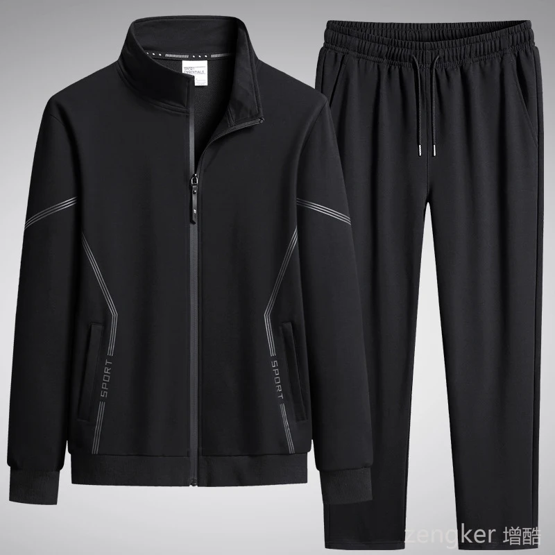 

Big size Sports Sets Men's Spring Autumn Plus Size Fat Guy Loose Standing Neck Casual Two Piece Set 130kg 8xl tracksuit men