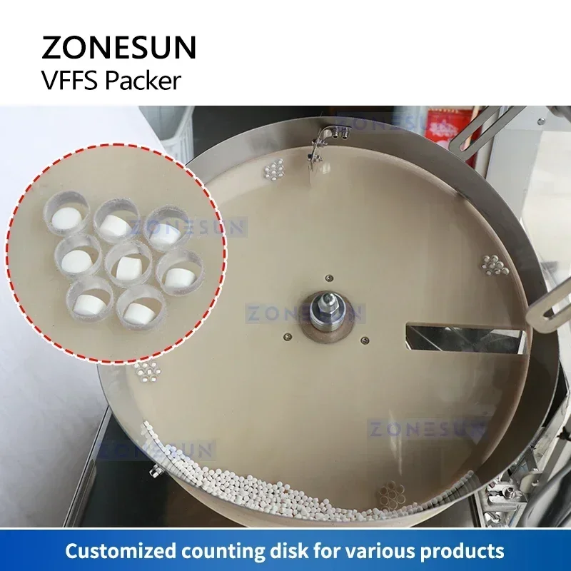 ZONESUN ZS-SLFK80 Automatic Gummy Candy Packing Machine Tablet Capsule Counting Vertical Form Fill Seal VFFS Packaging Equipment