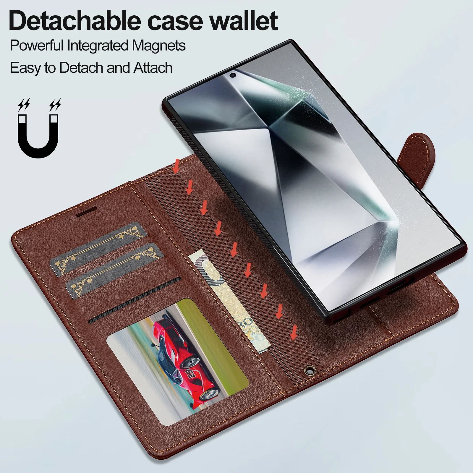 Skórzane etui z klapką i magnetycznym zamknięciem do Samsunga S26/S25/S24 Ultra/S23/S22 Plus/S21 FE A17/A16/A36/A56/A15/A35/A55/A54/A34 — zdjęcie produktu 3
