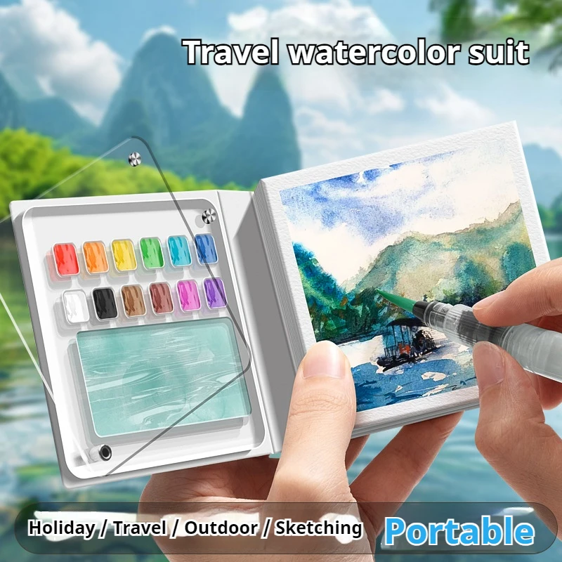 Travel Paint Palette Pocket Artist Watercolor Set 12/24 Colors Mini Watercolor Palette Set Sketchbook Portable Watercolor Set