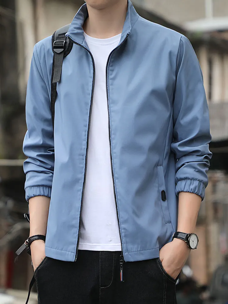 

Lightweight Autumn Jaet Men's Casual Sports Outerwear Trendy All-Match Stand Collar Windproof Polyester Fiber Long Sle...