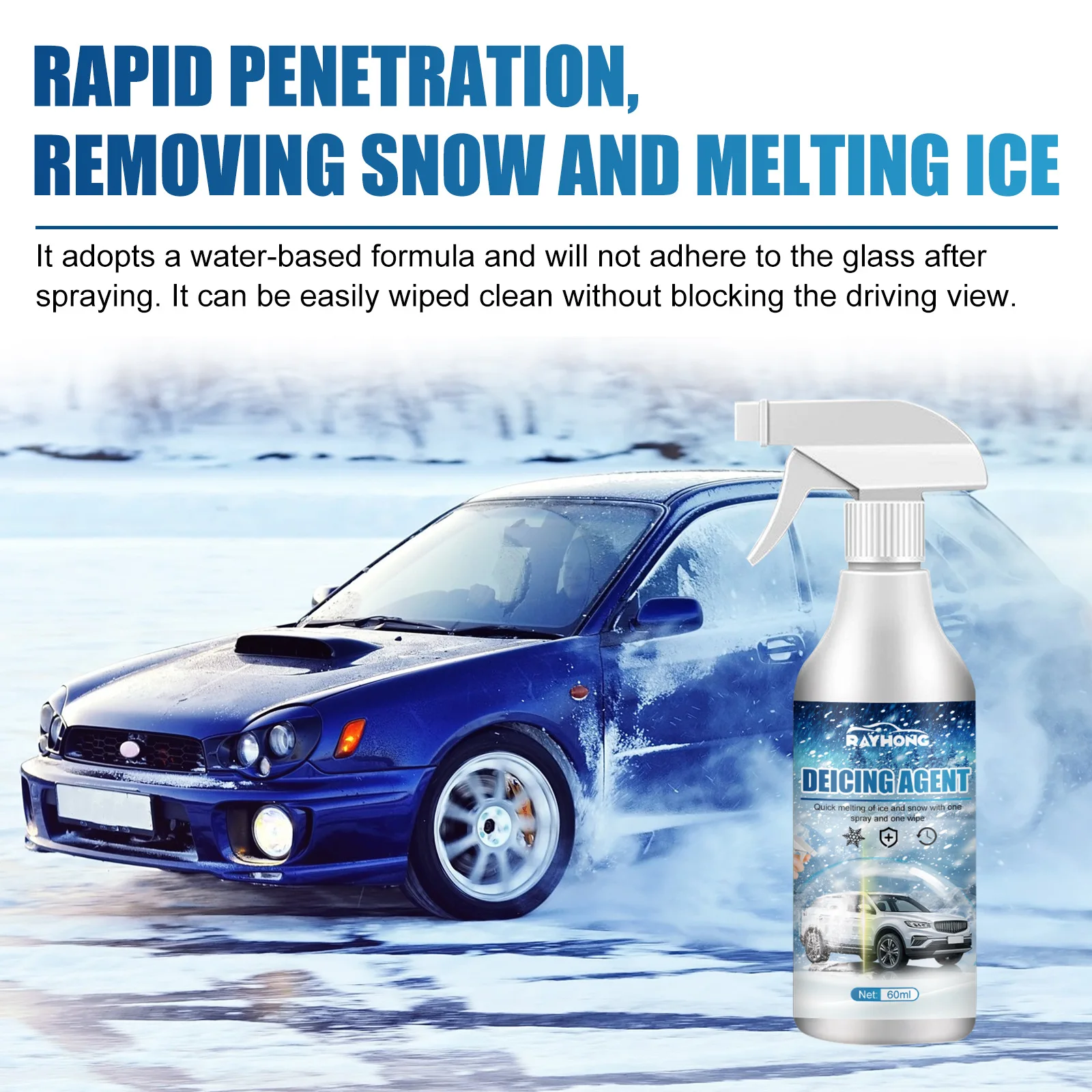 Ice Melting and Snow Remover Winter Car Glass Fast Ice Melting and Snow Remover Front Windshield Window Snowproof Agent