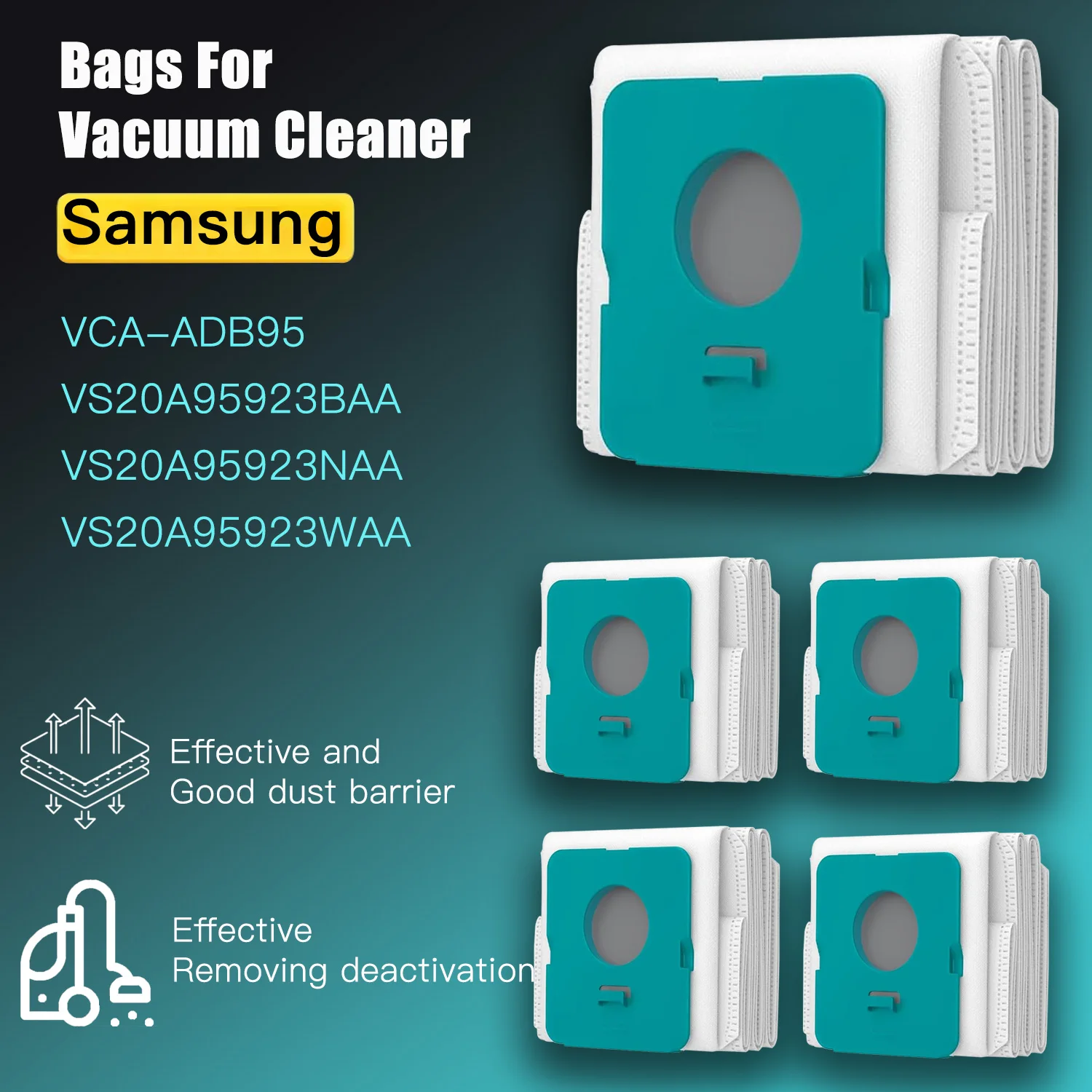 5x Dust Bag For Samsung Bespoke VCA-ADB95 VS20A95923W Jet Robot Vacuum Cleaner High Capacity Dust Bags Disposable Dust Bin Parts