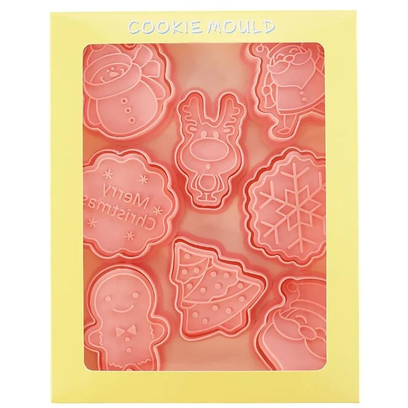 8 Pcs/Set DIY Christmas Cartoon Biscuit Mould Cookie Cutter 3D Biscuits Mold ABS Plastic Baking Mould Cookie Decorating Tools