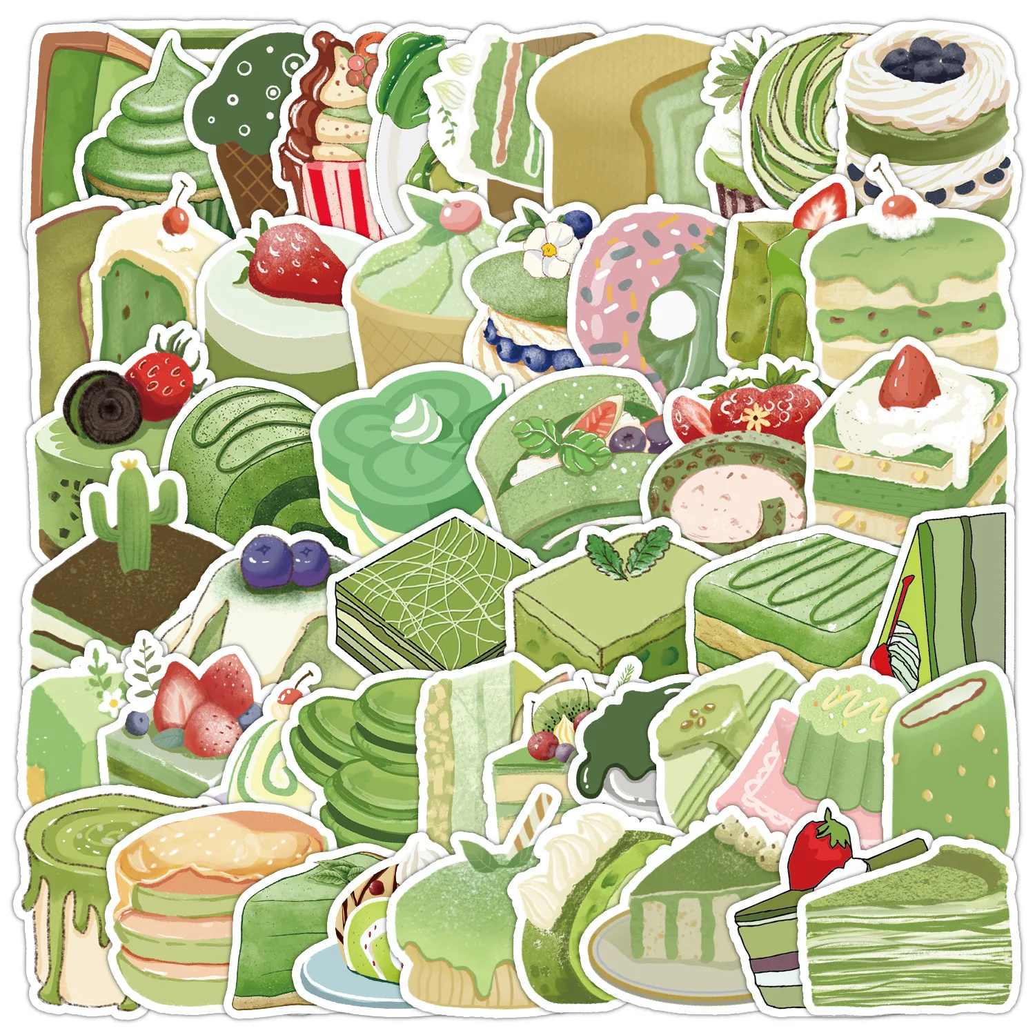 10/50PCS Dessert Matcha Cake Stickers Pack DIY Toy Decorative Decal for Phone Luggage Laptop Phone Guitar Scrapbook Waterproof