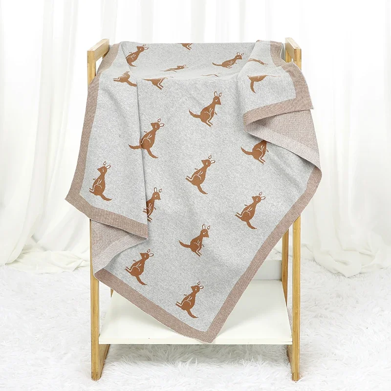 Baby Blanket Cotton Knit Newborn Girls Boy Stroller Wrap Swaddle Cute Kangaroo Infant Bed Quilt Sleep Covers Soft 100*80CM Plaid