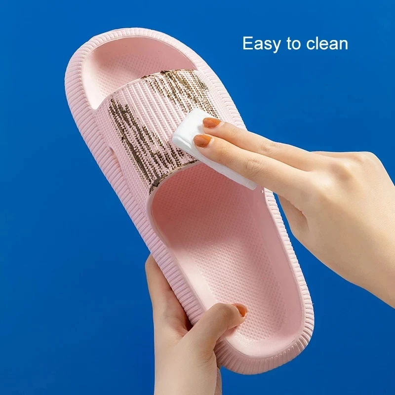 Rimocy Thick Platform Home Slippers Comfort Soft Bottom Non-slip Bathroom Sandals Couple Shoes Solid Color Light Flip Flops 2023