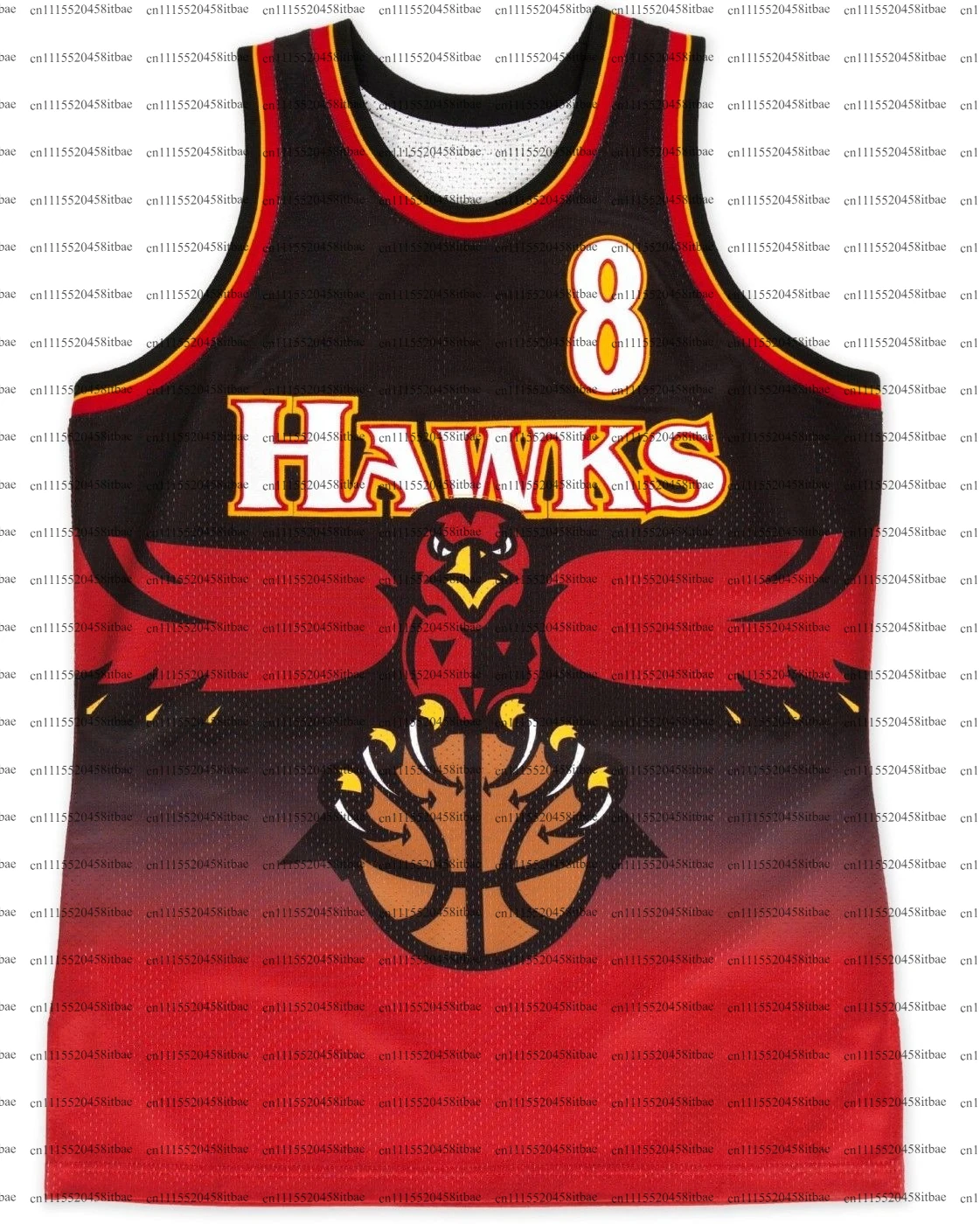 Retro Atlanta Hawks # 8 Big Eagle Gradient Printed Basketball Shirt with Red and Yellow Border Mesh Sleeveless Retro Tank Top