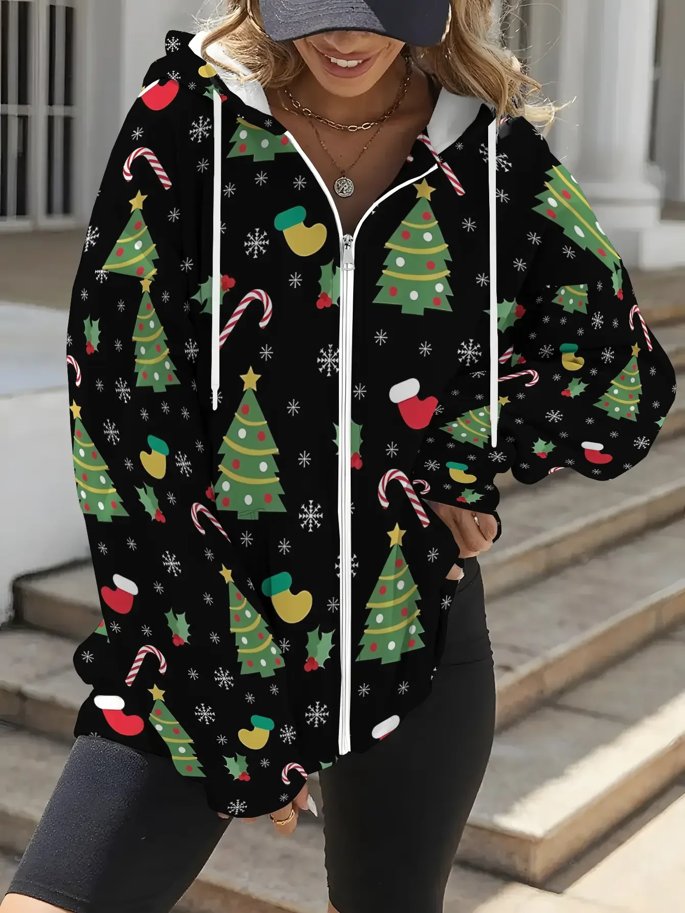 

2026 Christmas New Women's Hoodie Zipper Jacket, Fashionable,Long sleeved hoodie, front zipper top