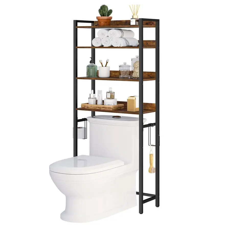 The Toilet Storage Rack, 4 Tier Bathroom Organizer Over Toilet, Freestanding Space Saver Toilet Stand with 2 Hooks, Bathroom Sto