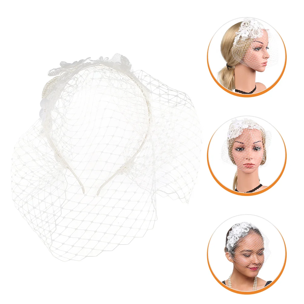 Wedding Veils for Brides White Mesh Lace Headband Tiara Cocktail Hair Clips Dress