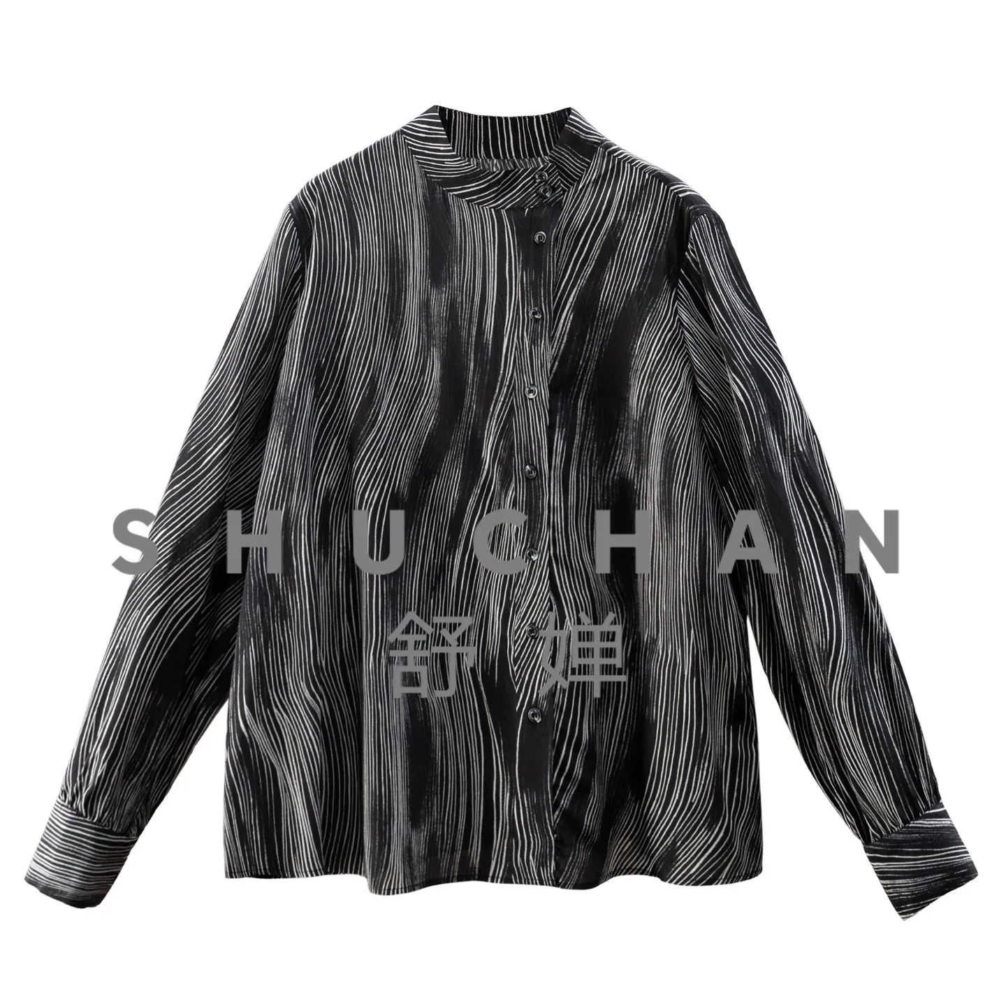 

Galaxy Quicksand, Ark 3K + Light Luxury Silk Printed Stand-up Collar Oblique Placket Shirt Women's 47J8