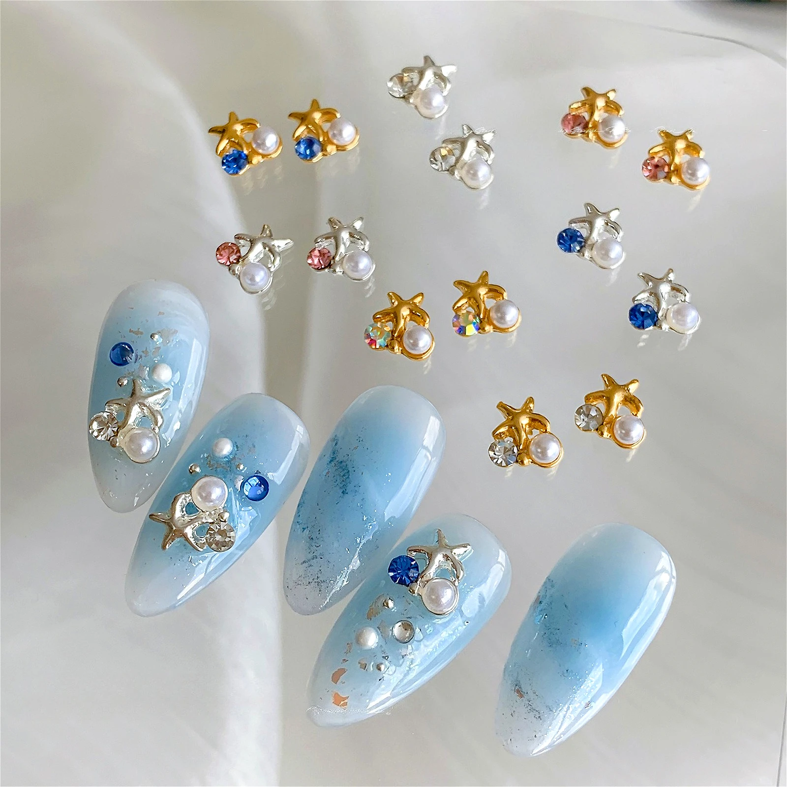 

Colored Metal Starfish Crystal Pearl Rhinestone Ocean Shell Flower Wreath Alloy Jewelry Nail Art Accessories Decoration Manicure