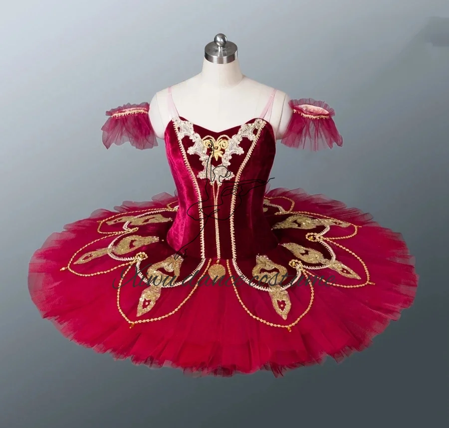 Personalizado jade ouro ballet tutu menina profissional tutu clássico vermelho panqueca ballet traje competição 11th andar