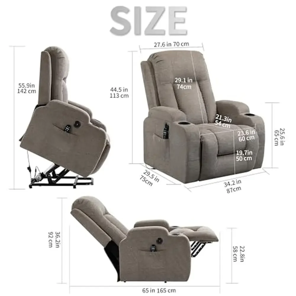 Power Lift Recliner Chair Massage Heat Standing Assistance Cup Holders 4 Elderly Home Office Comfort Relaxation Speedy Stand