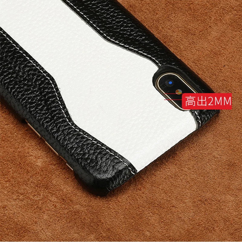 FF-17R Luxury Color matching stitch Genuine Leather phone case for iPhone 15 14 13 12 11 Pro MAX back cover case