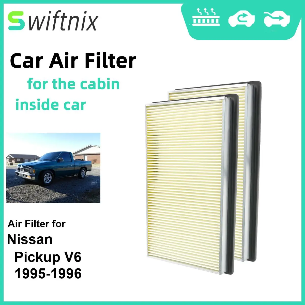 2PCS EngineAir Filter Calm Carbon Fiilter Cabin for Nissan Pickup V6 1995-1996 CA4309 25043775 16546-0Z000 16546-70J10