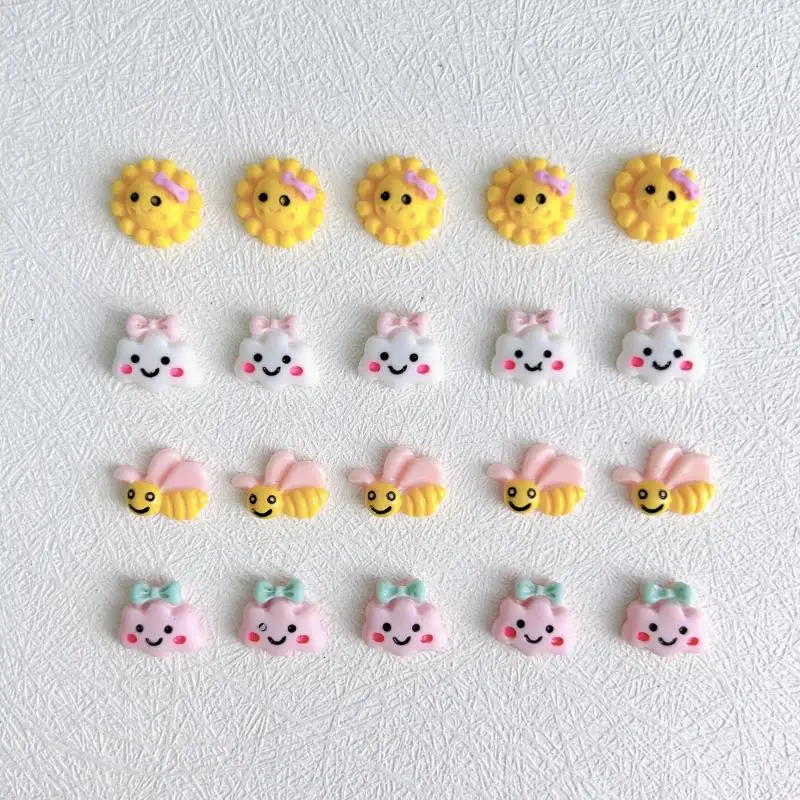 50PCS 3D Smiling Sunflowers Bees Nail Art Decoration Cartoon Bow Clouds Resin Nail Charms Accessories for DIY Press on Nails