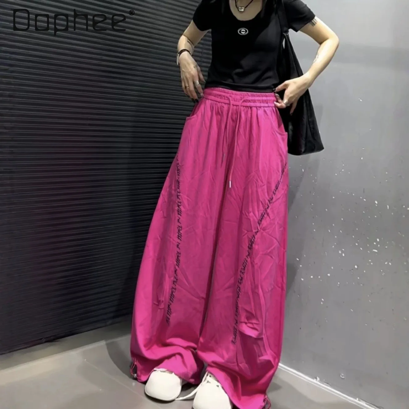 Casual Women's 2026 Spring and Summer New Personalized Letter Printed Pants Feet Drawstring Elastic Waist Fashion Pants