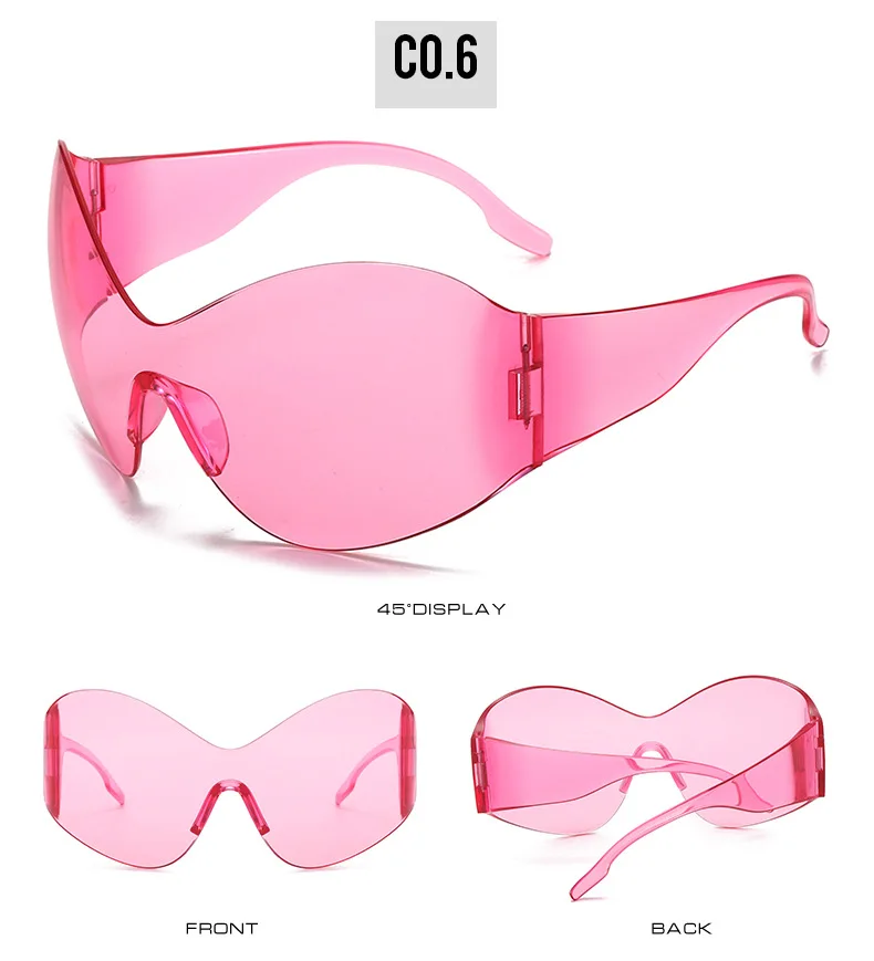 Übergroße Y2K Punk Randlose Sonnenbrille für Damen und Herren, Großer Rahmen Steampunk Schmetterlings-Schutzbrille für Damen, 2000er-Jahre Goggle-Brillen – Detail 13