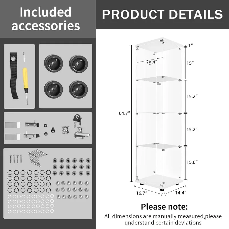 

Стеклянная витрина, 4 полки, с дверцей и замком, шкафы Curio, улучшенный стиль, закаленный стеклянный пол
