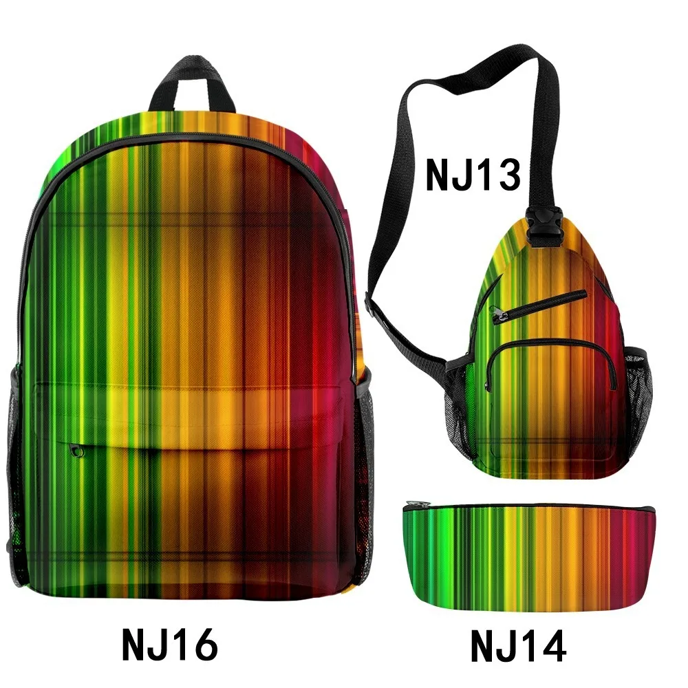 

Trendy Youthful Funny Gradient stripes 3pcs/Set Backpack 3D Print Bookbag Laptop Daypack Backpacks Chest Bags Pencil Case