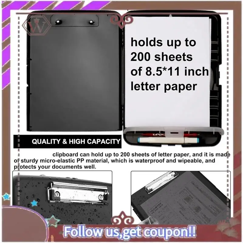 ABBG-Clip Board Органайзер Буфер обмена с хранилищем Буфер обмена для кормления Складная папка для файлов Пластиковый буфер обмена (черный) Простая установка