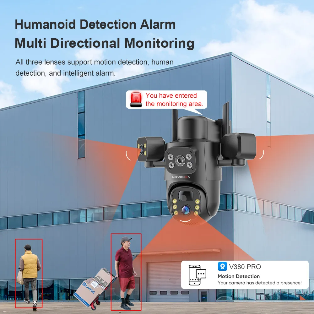 LS VISION 3*10X Zoom PTZ Lens 4G Solar Camera WIFI Wireless Outdoor 15MP Auto Tracking Security Home Monitor V380 Pro cctv IP66