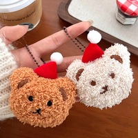 2Pcs New Christmas Hat Cute Teddy Bear Pendant Brooch Versatile Small Accessory Keychain Backpack Decoration Pendant