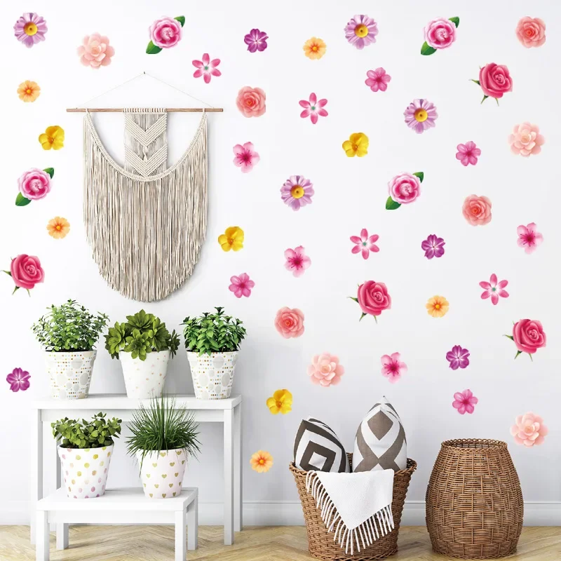 Cartoon Watercolor Wildflower Flower Wall Sticker Nursery Kids Room Floral Daisy Wall Decal Bedroom Living Room Home Decor