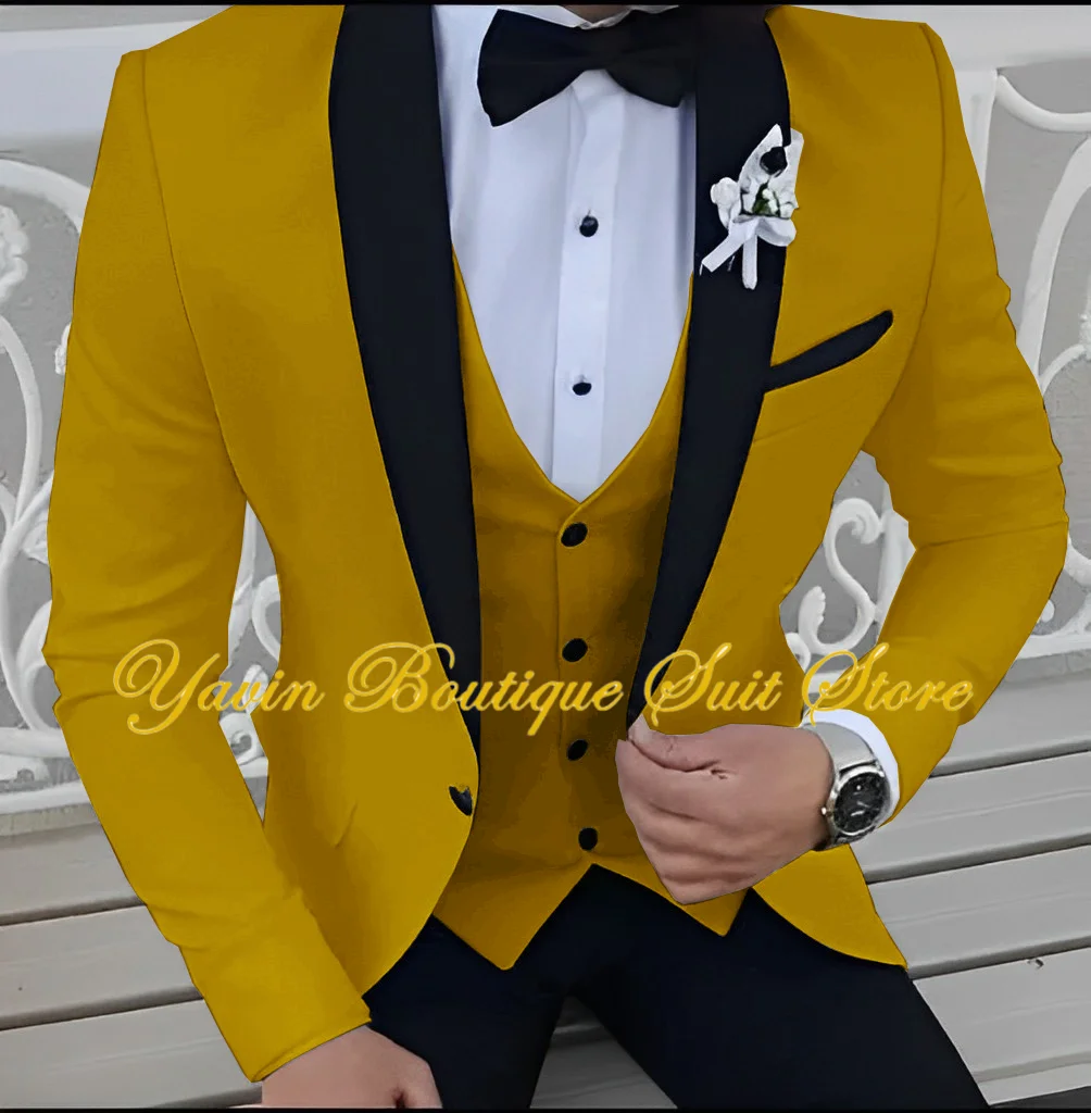 Formal Men's Suit 3-Piece Set Slim Fit Jacket Pants Vest Full Suits Tailor Tuxedo Wedding Dinner Party Men Suit