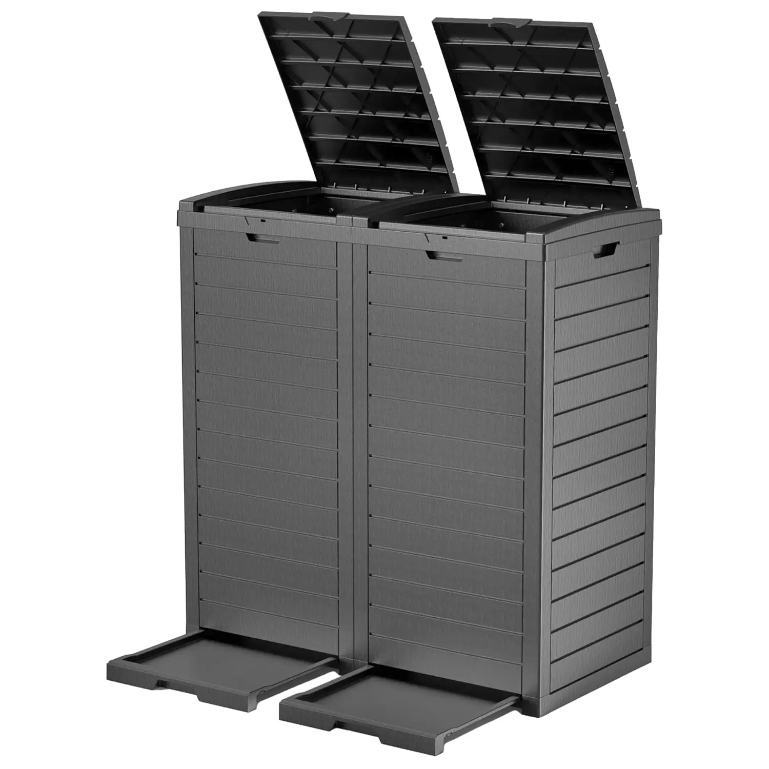

38 Gallon Outdoor Trash Can with Lid & Drip Tray, Dual Garbage Can for Patio Backyard Deck,Large Heavy Duty Waste Container Bin，