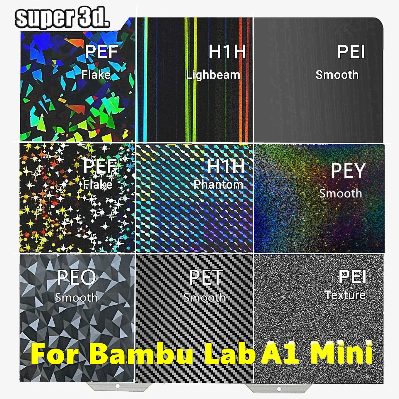 Magnética Dupla Face PEI Folha, Placa PEO, H1H para Bambu Laboratório A1 Mini Construção, PEY PET, Primavera Folha De Aço, Bambu A1