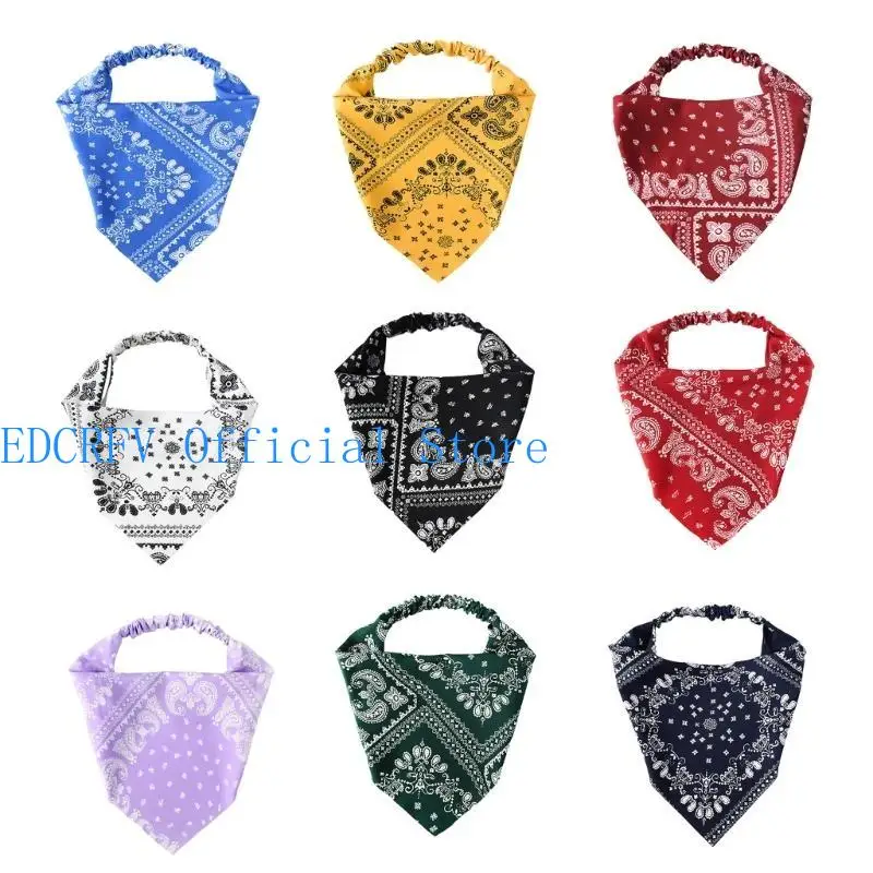 

652F Vintage Floral Printed Polyester Head Wraps with Flower Print Designs Hairpieces Stylish Headbands for Ladies and Teens