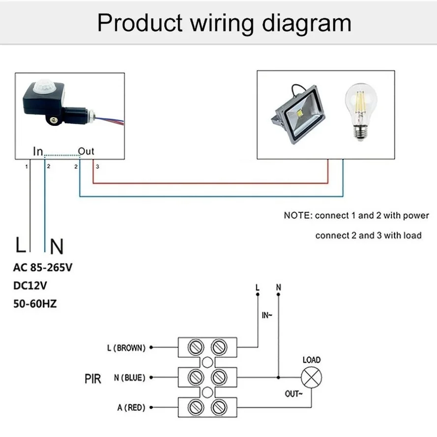 85-265V IP65 Motion Sensor Adjustable PIR Switch Ultrathin LED Flood Light PIR Waterproof Outdoor Motion Sensor Detector